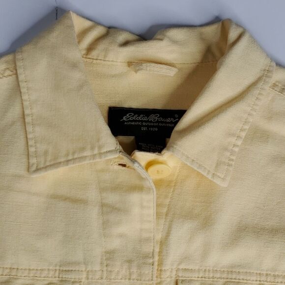 M EDDIE BAUER LINEN COTTON PALE PASTEL YELLOW SHIRT SHACKET JACKET MEDIUM - Picture 8 of 14